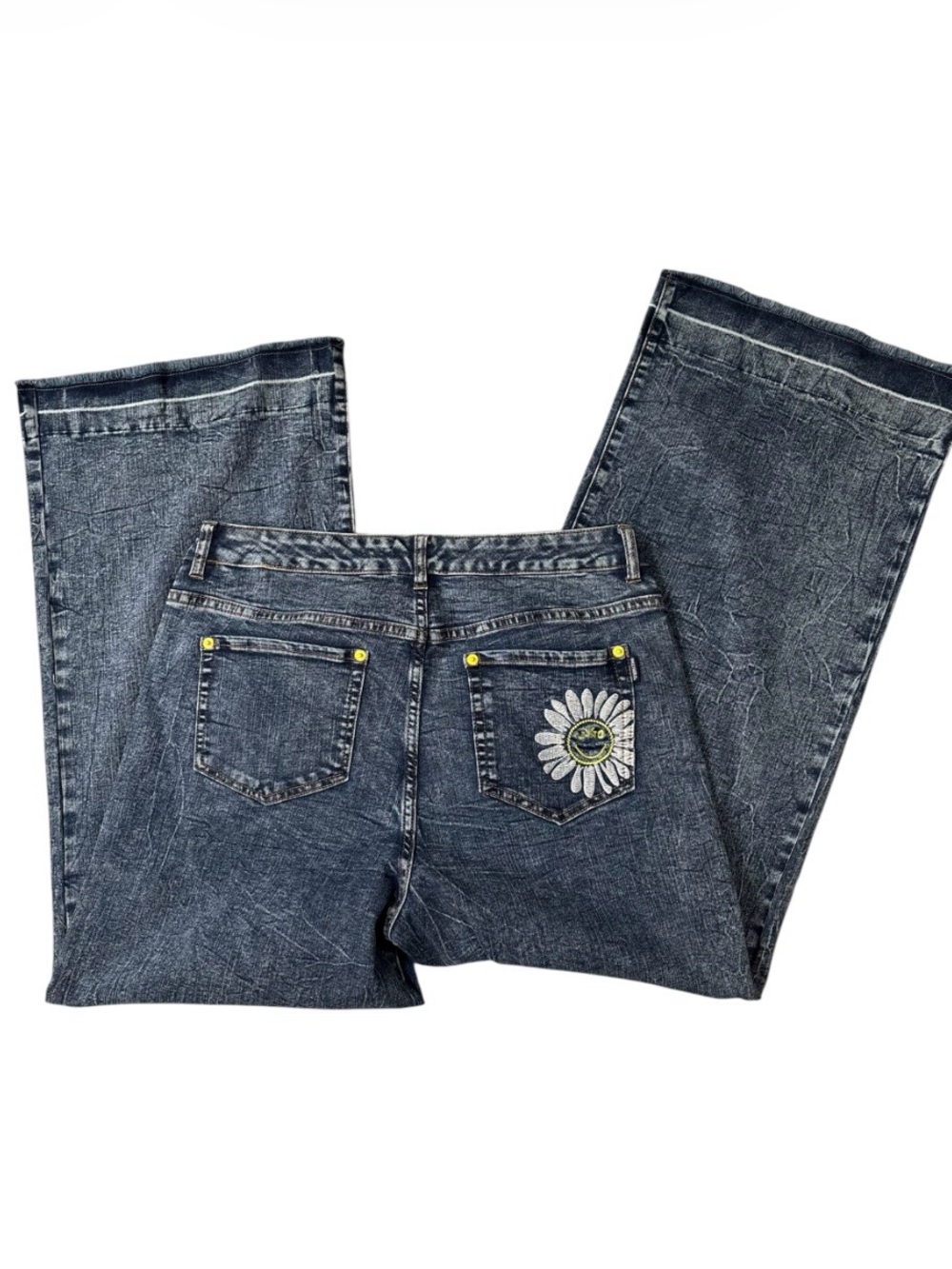 LOGO x SmileyWorld Patch Neon High-Rise Wide Leg Jeans Daisy Anime 10, 30x28